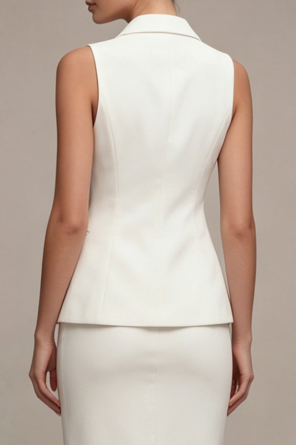 Ivory Notched Lapel 2 Piece Bodycon Midi Work Dress