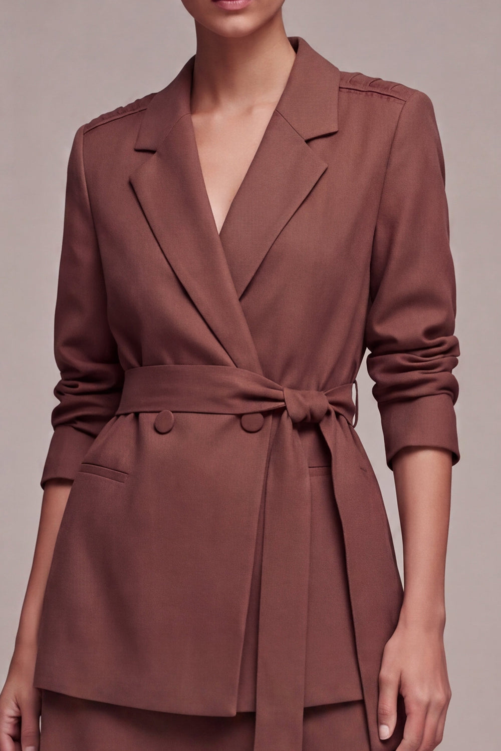 Notched Lapel Desert Rose 2 Piece A Line Mini Work Dress with Sash