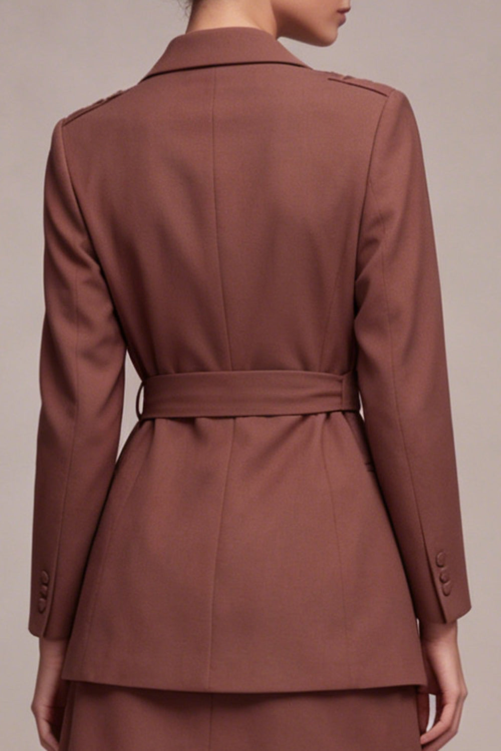 Notched Lapel Desert Rose 2 Piece A Line Mini Work Dress with Sash