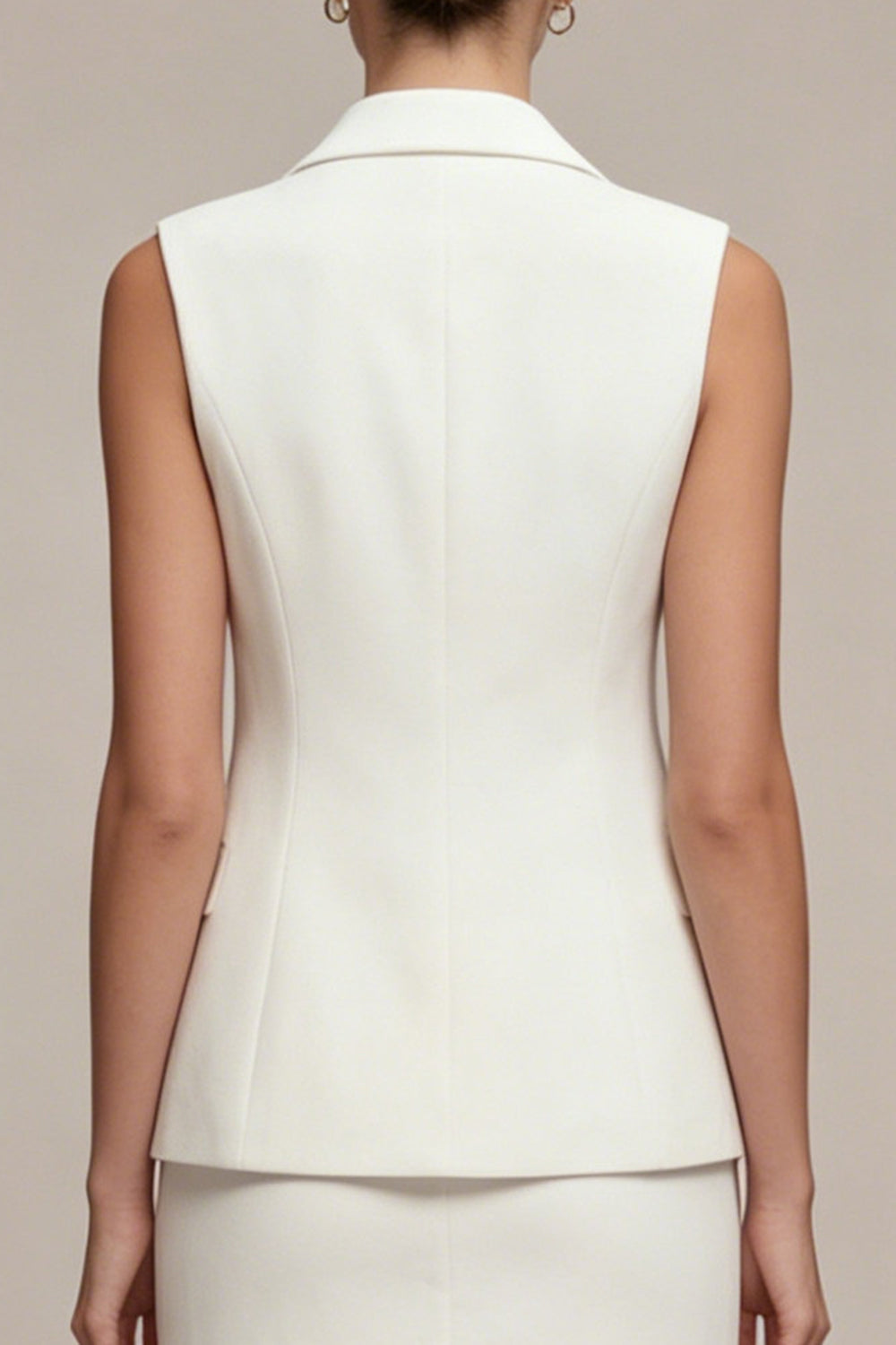 Notched Lapel White 2 Piece Bodycon Pearled Mini Work Dress