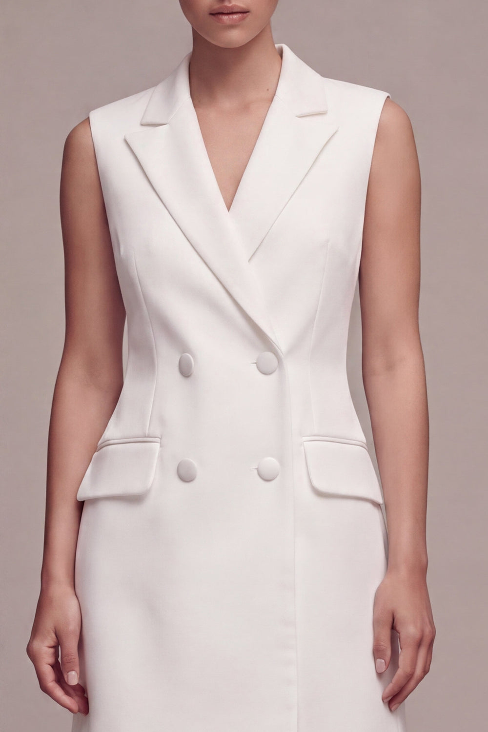 White Notched Lapel Bodycon Sleeveless Mini Work Dress