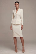 Ivory 2 Piece Notched Lapel Bodycon Midi Work Dress