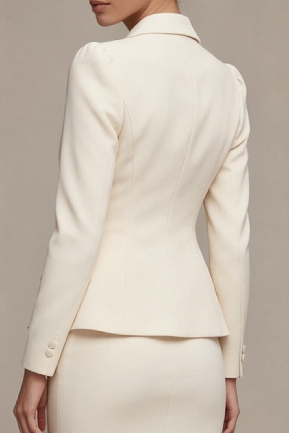 Ivory 2 Piece Notched Lapel Bodycon Midi Work Dress