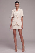 Ivory 2 Piece Notched Lapel Bodycon Single Buckle Mini Work Dress