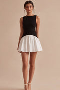 Black and White A Line Bateau Neck Sleeveless Mini Dress