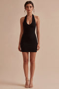 Black Halter Bodycon Mini Dress