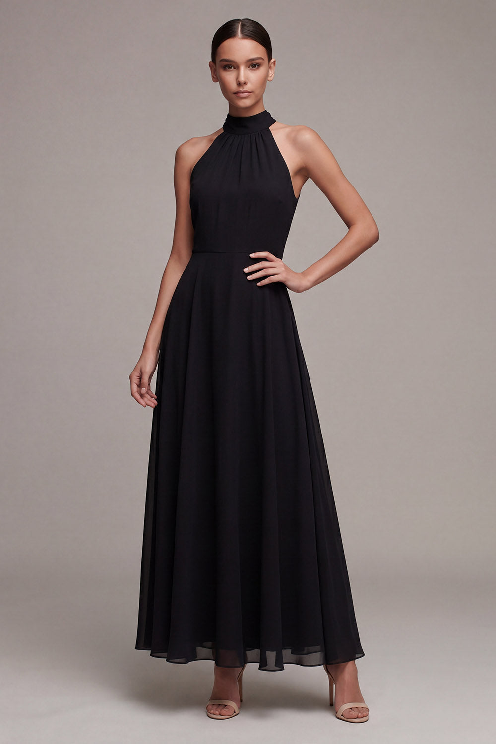 Halter Black A Line Maxi Formal Dress