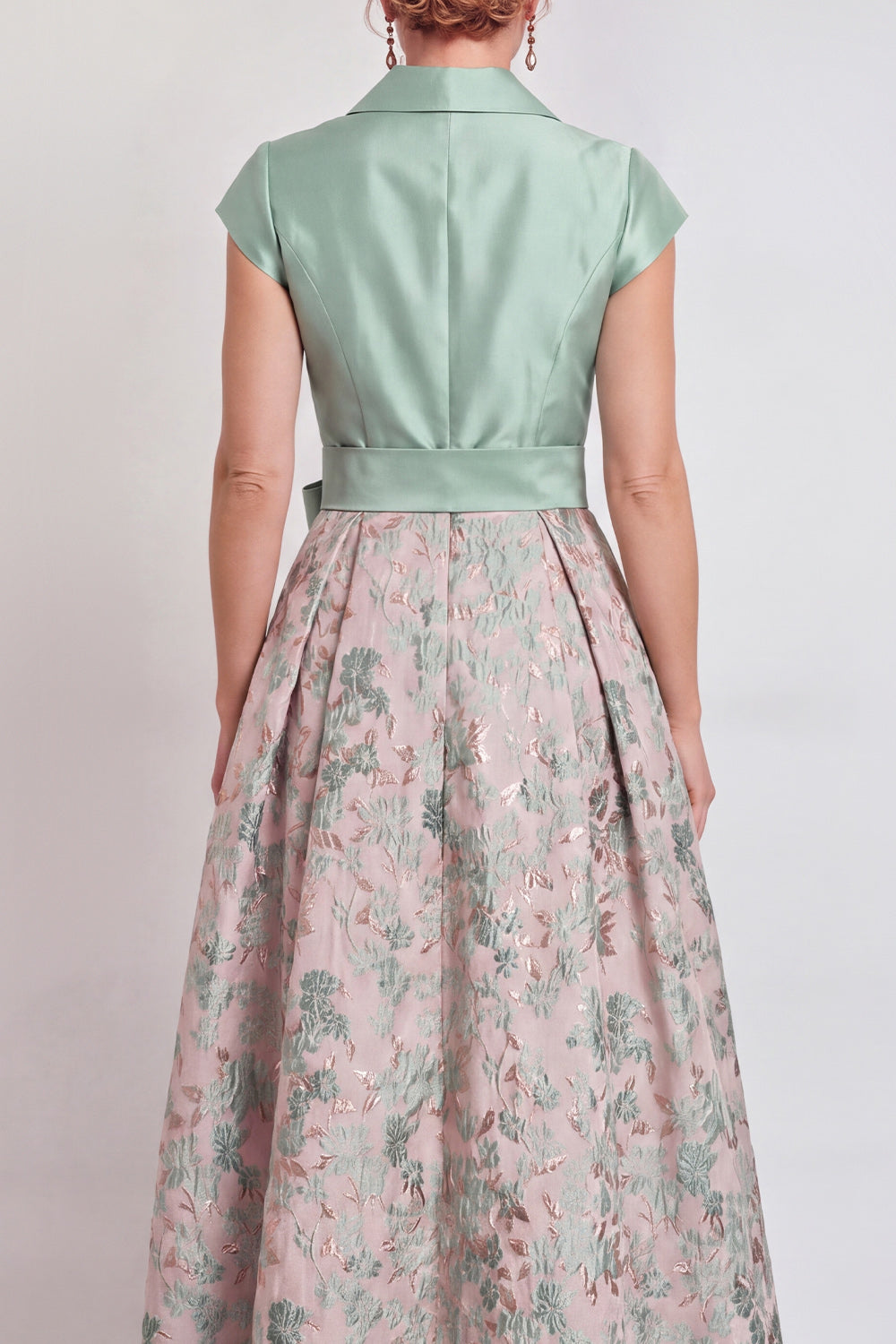 Navy Floral Notched Lapel A Line Mother of the Bride Dress with Bow