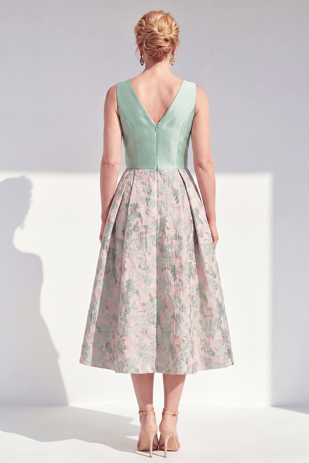 Jacquard Navy Floral A Line Pleated Mother of the Bride Dress