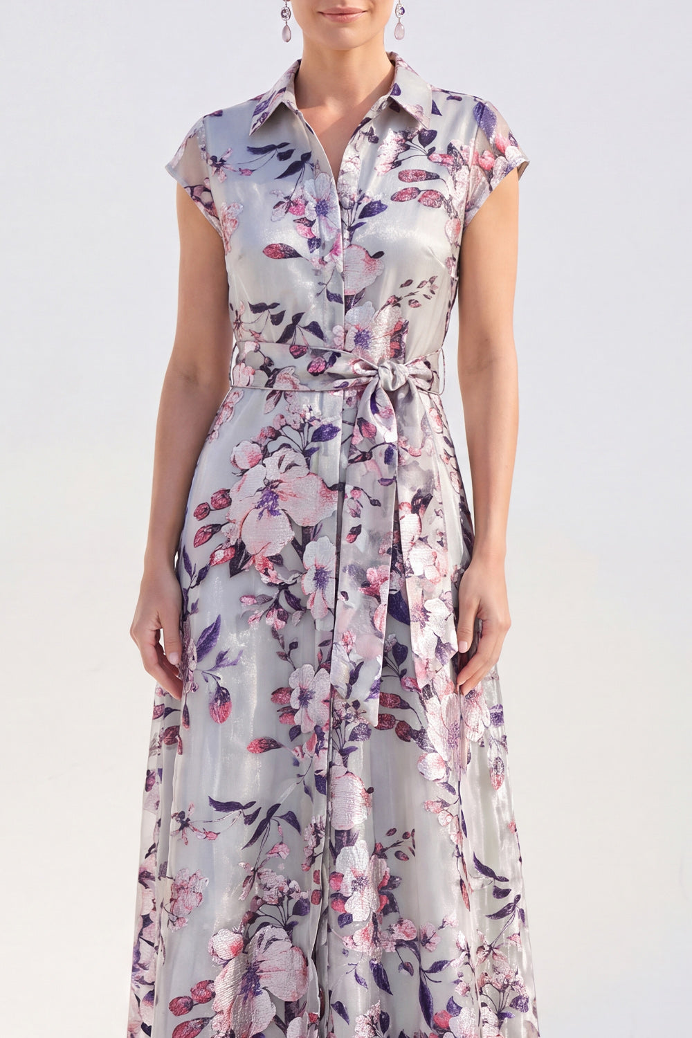 Black Floral A Line Maxi Mother of the Bride Dress with Sash