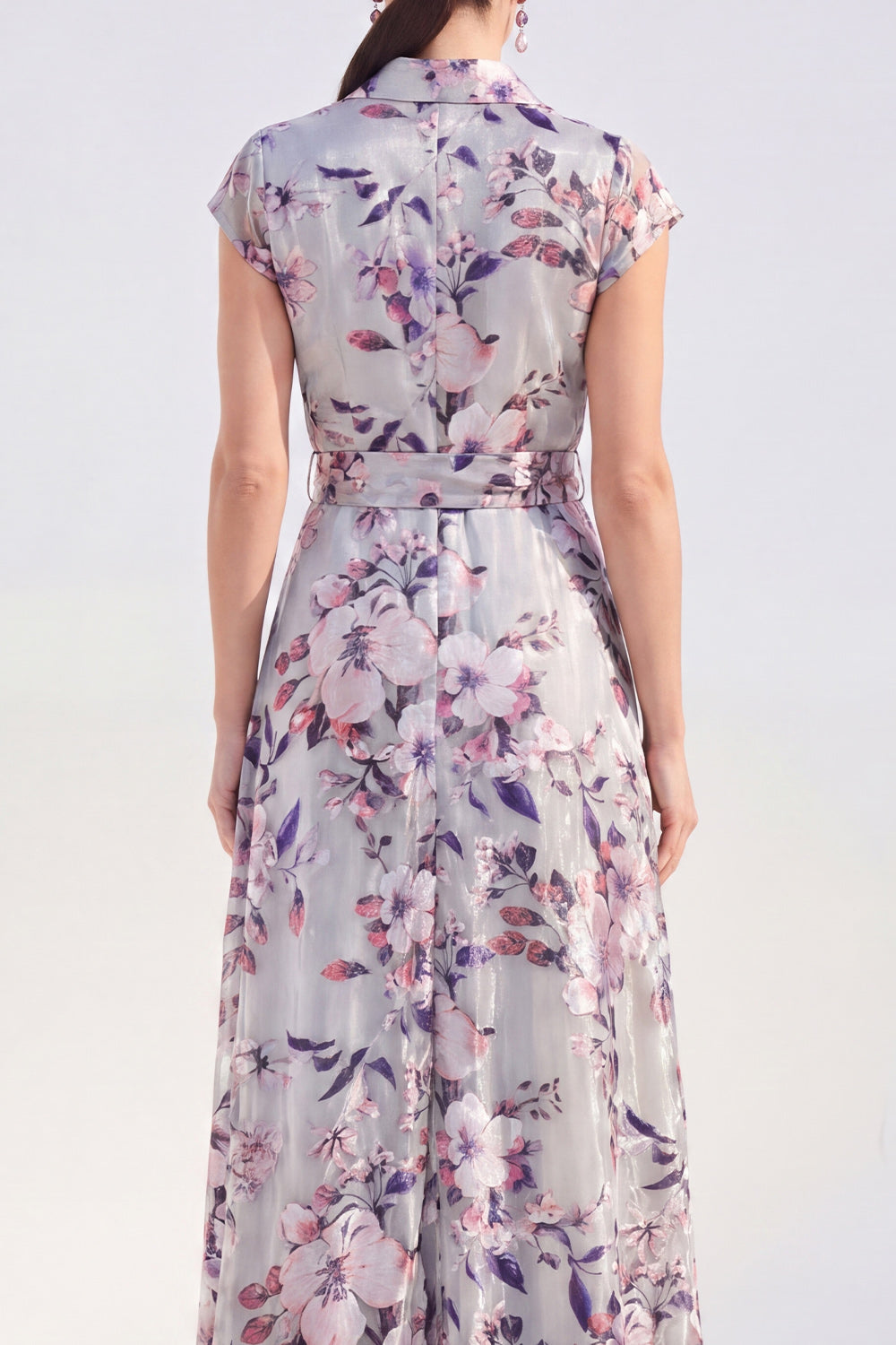Black Floral A Line Maxi Mother of the Bride Dress with Sash