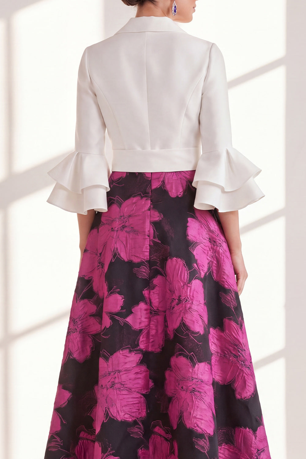 Pink Floral A Line Ruffled Maxi Mother of the Bride Dress with Sash
