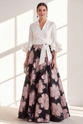 Pink Floral A Line Ruffled Maxi Mother of the Bride Dress with Sash