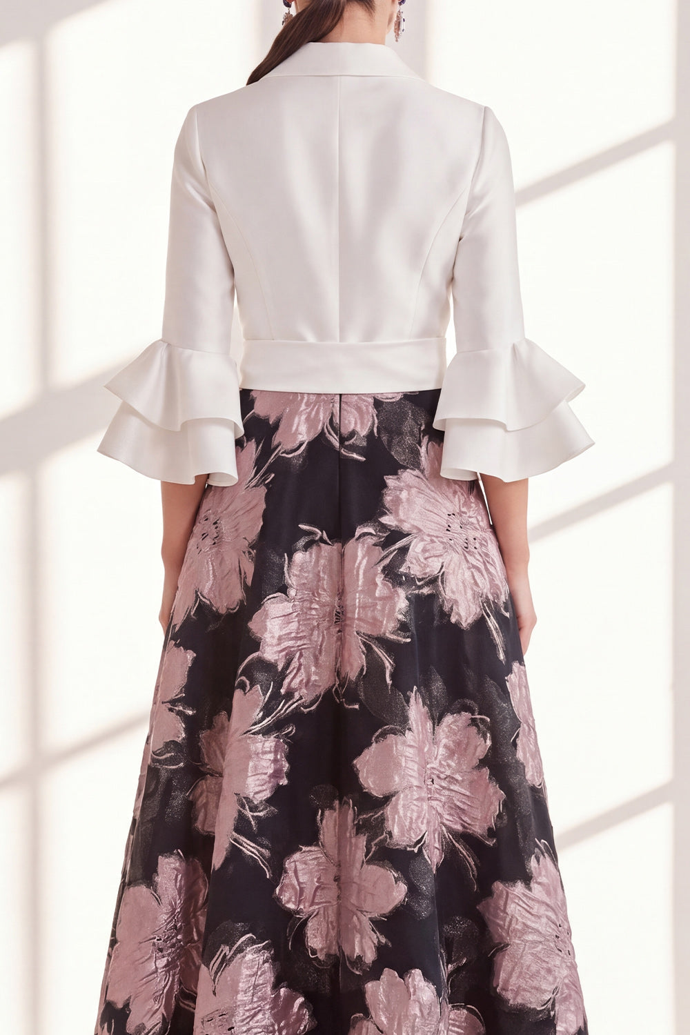 Pink Floral A Line Ruffled Maxi Mother of the Bride Dress with Sash