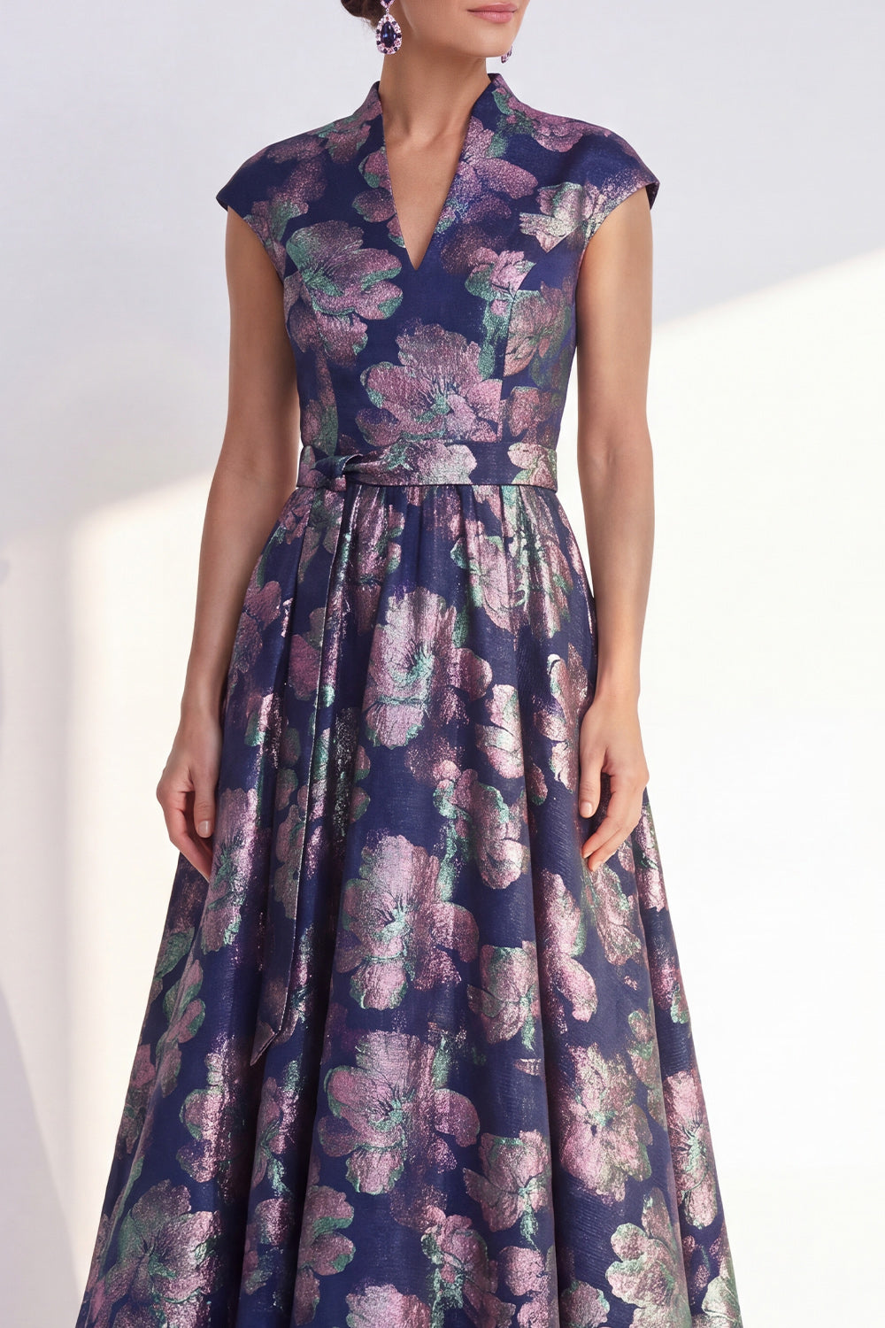 Floral Yellow A Line Maxi Mother of the Bride Dress with Sash