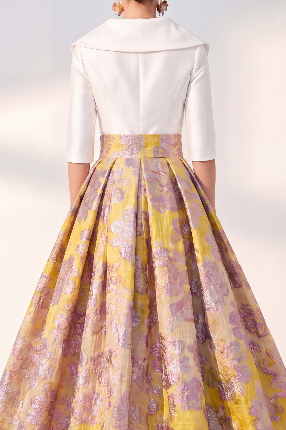 Jacquard Navy Floral Notched Lapel A Line Maxi Mother of the Bride Dress