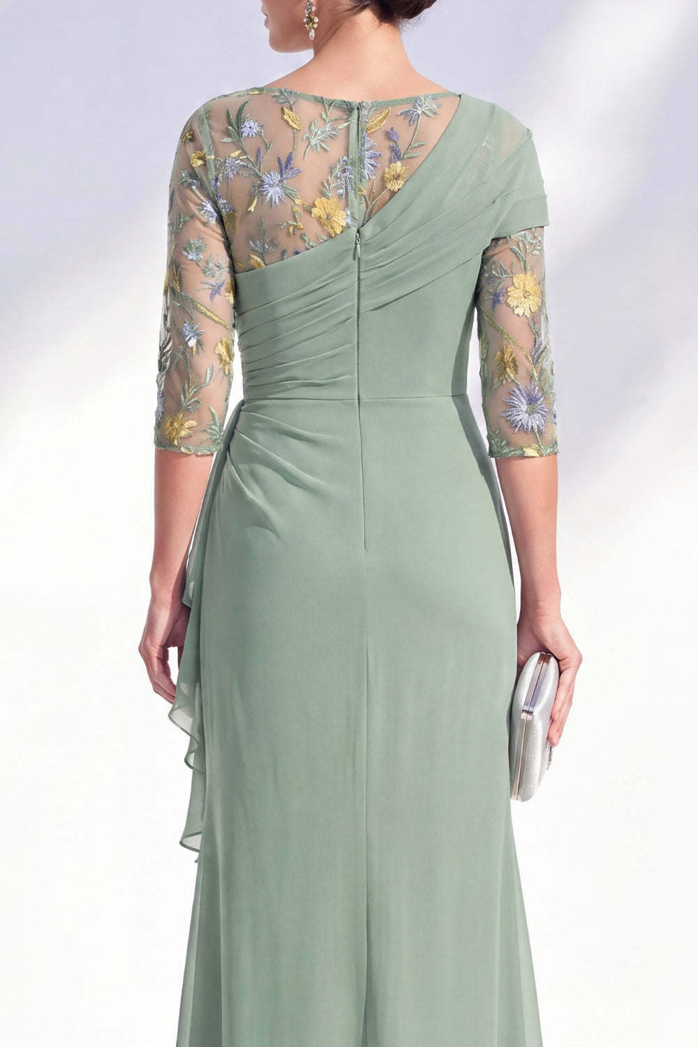 Mermaid Ruched Embroidered Blue Maxi Mother of the Bride Dress