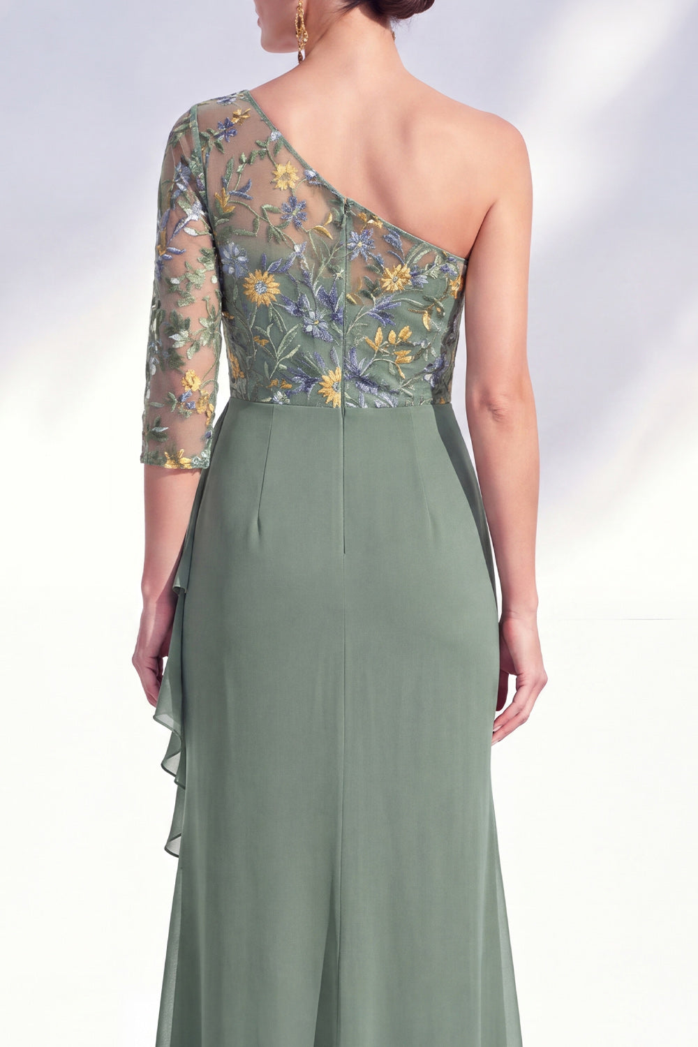 Mermaid Grey Purple One Shoulder Floral Ruffled Mother of the Bride Dress