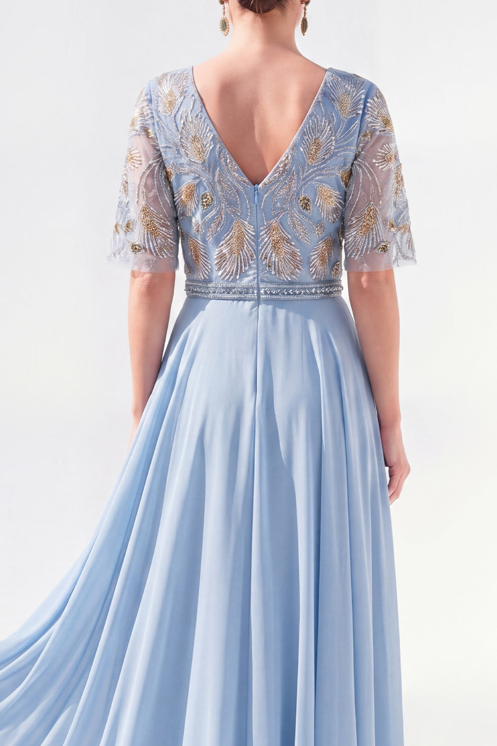 Green Half Sleeve A Line Maxi Mother of the Bride Dress