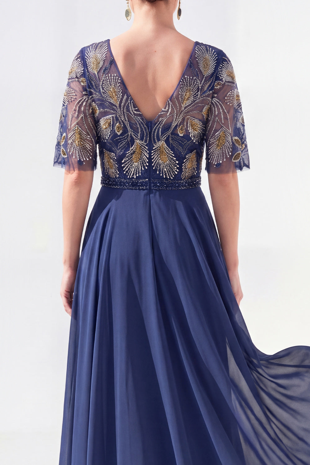 Green Half Sleeve A Line Maxi Mother of the Bride Dress
