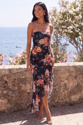 Strapless Black Floral High Low Wedding Guest Dress