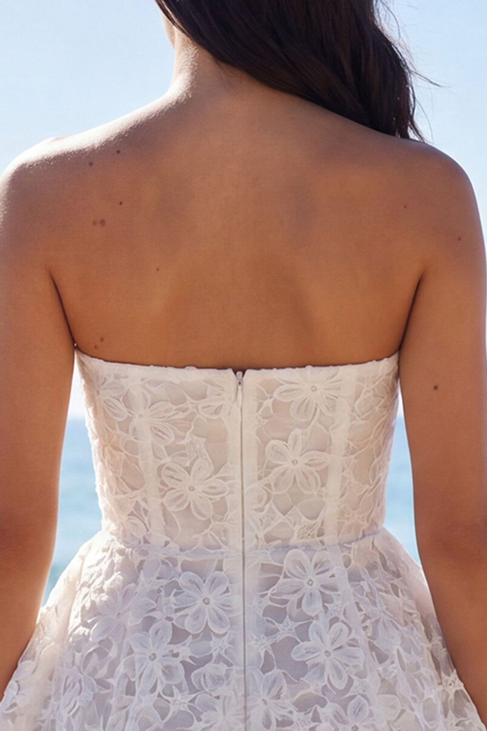 Floral Strapless Corset A Line Mini White Dress