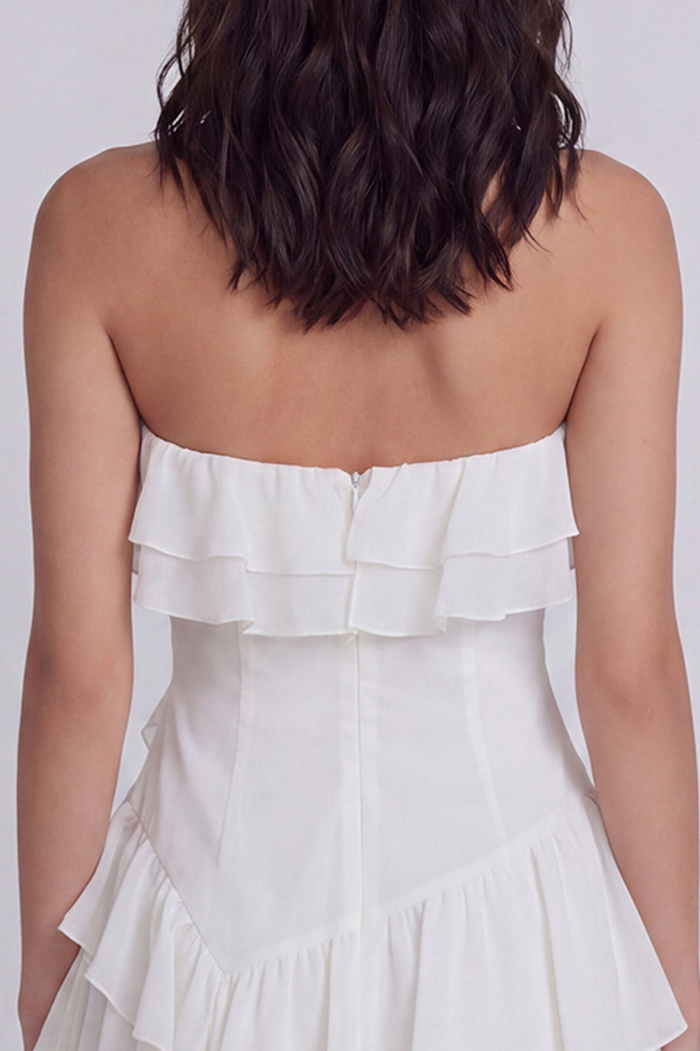 Strapless Corset Ruffled A Line Mini White Dress