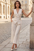 Ivory Shawl Lapel 2 Piece Women's Suits with Belt