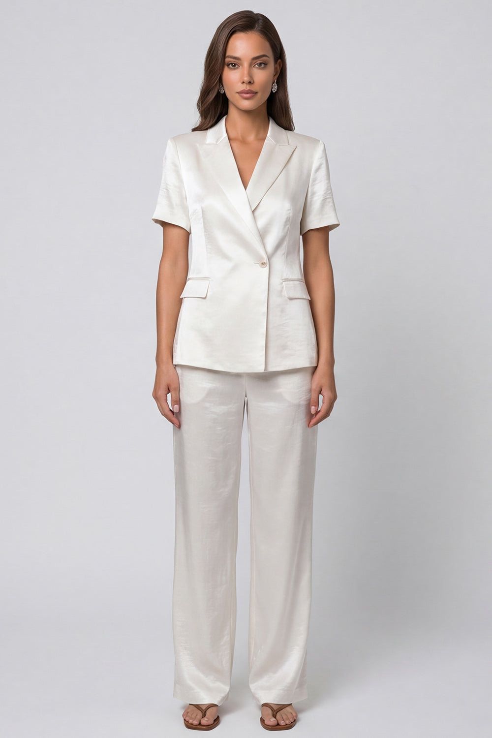 Peaked Lapel 2 Piece Single Buckle Ivory Women's Suits