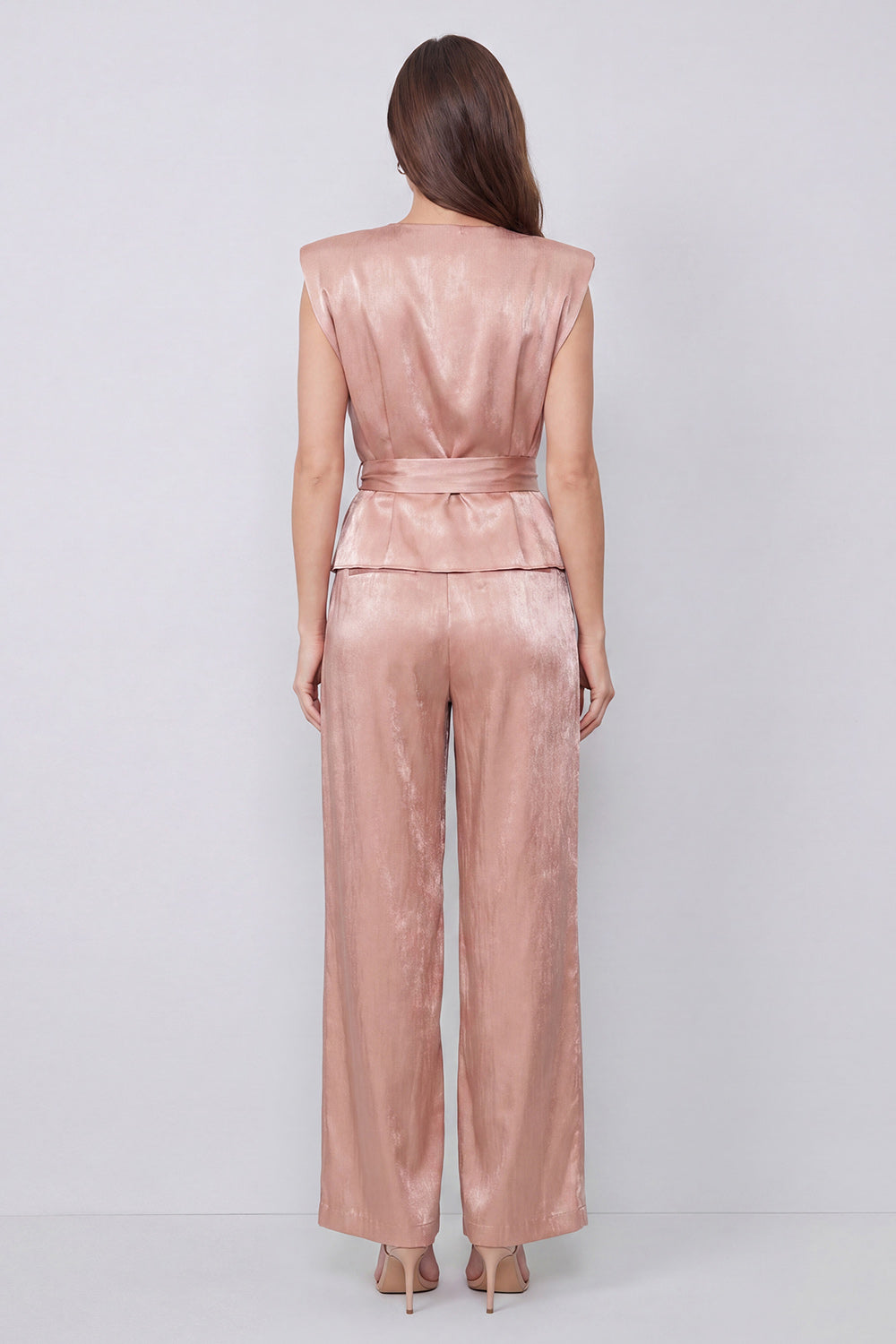Dusty Rose 2 Piece Ruched Women's Suits with Sash