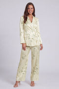 2 Piece Notched Lapel Light Green Satin Printed Women's Suits