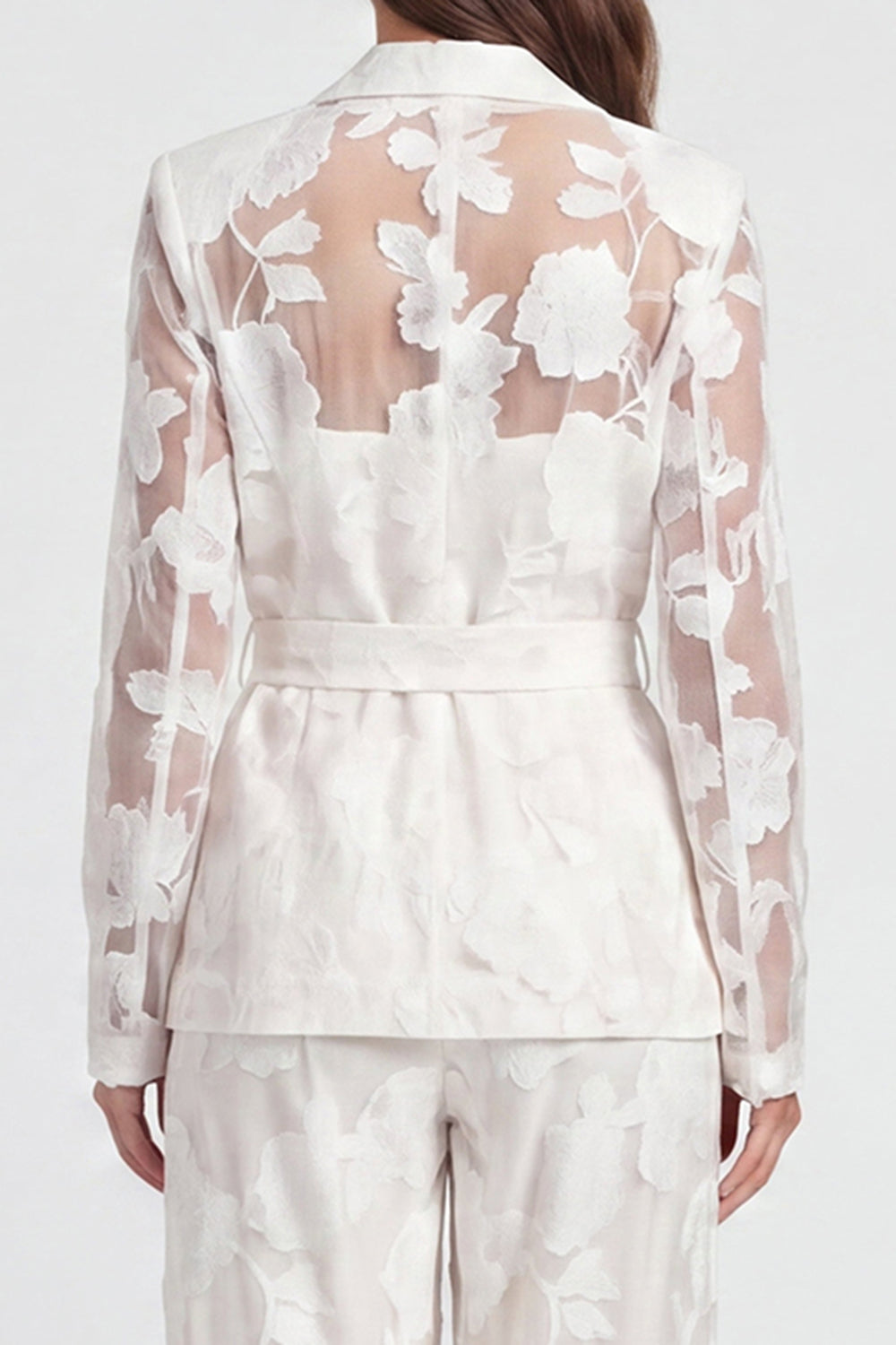 Floral Long Sleeve Notched Lapel 2 Piece Ivory Women's Suits