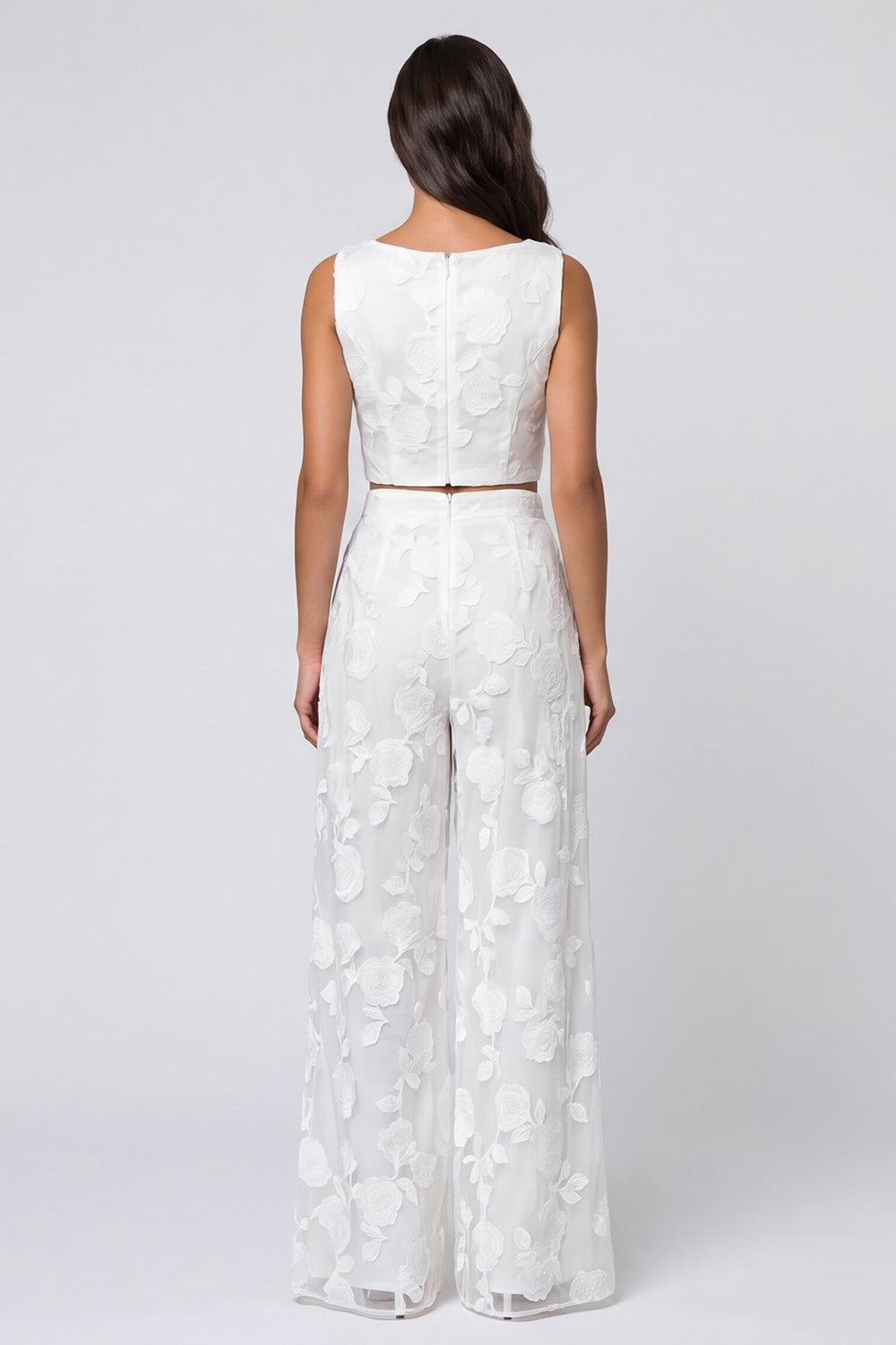 Floral Scoop Neck 2 Piece Ivory Women's Suits