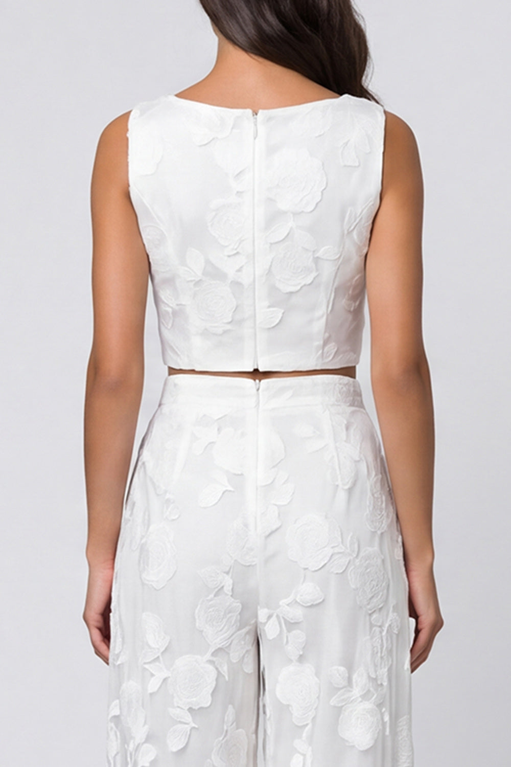 Floral Scoop Neck 2 Piece Ivory Women's Suits