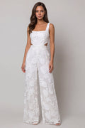 Floral Cut Out Ivory Women's Jumpsuits