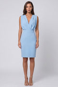 Sky Blue Ruched Bodycon Mini Work Dress with Slit