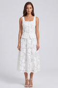 2 Piece Ivory Floral A Line Midi Work Dress