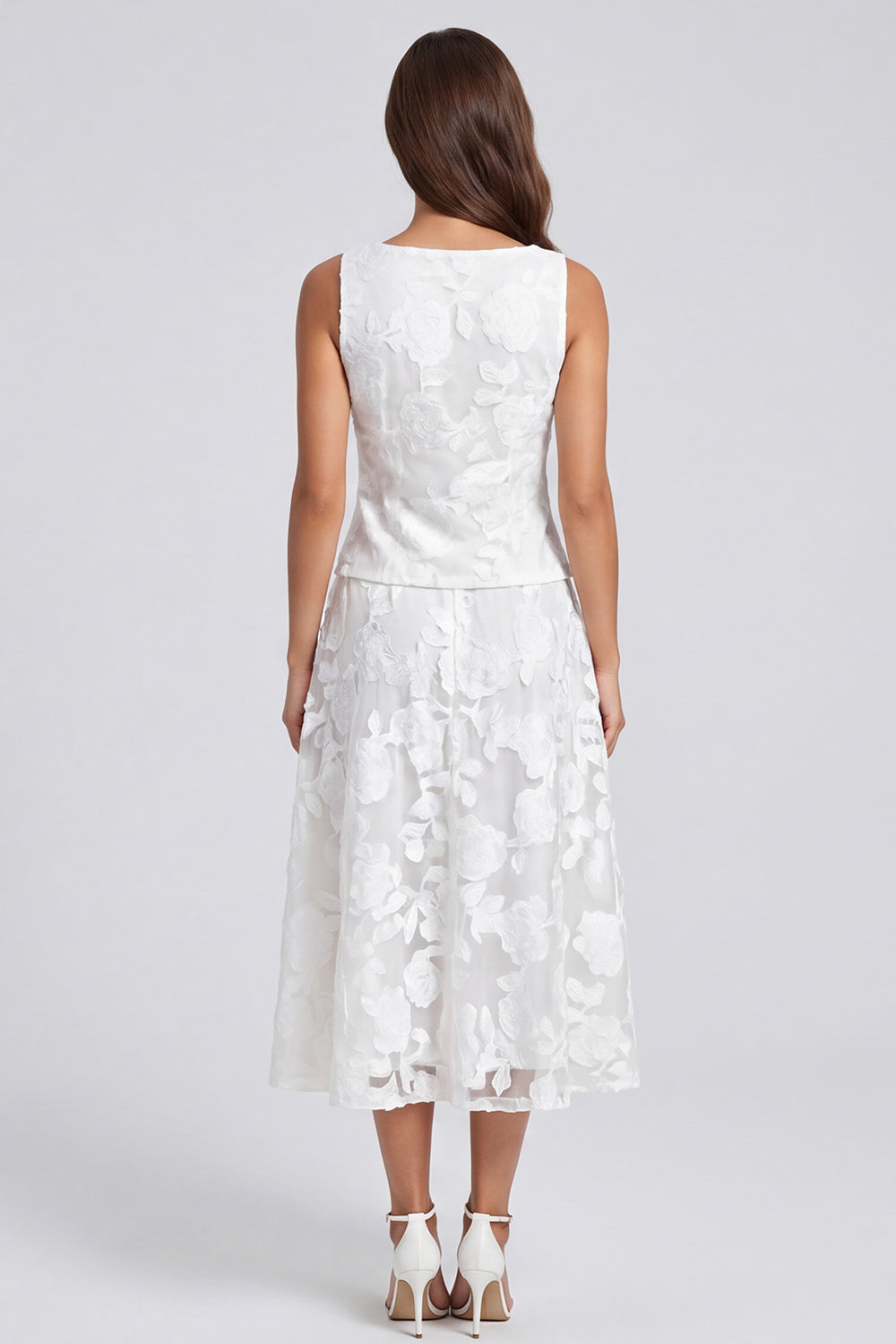 2 Piece Ivory Floral A Line Midi Work Dress