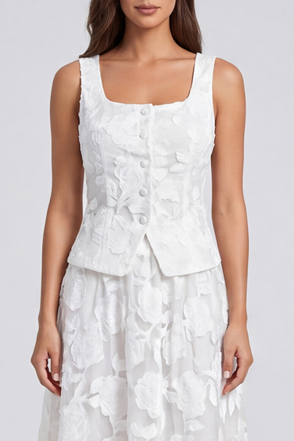 2 Piece Ivory Floral A Line Midi Work Dress