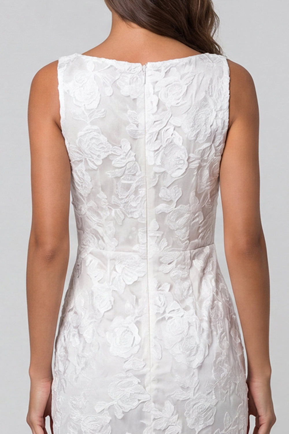 Bateau Neck Floral Ruched Ivory Bodycon Midi Work Dress