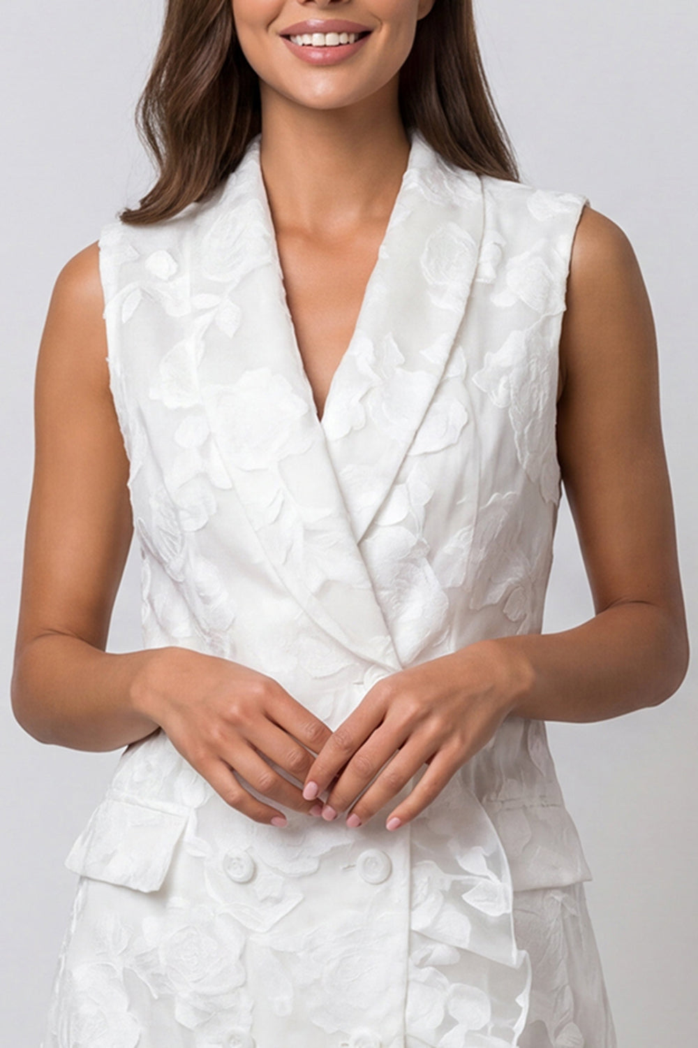 Shawl Lapel Ivory Floral Bodycon Mini Work Dress with Ruffles