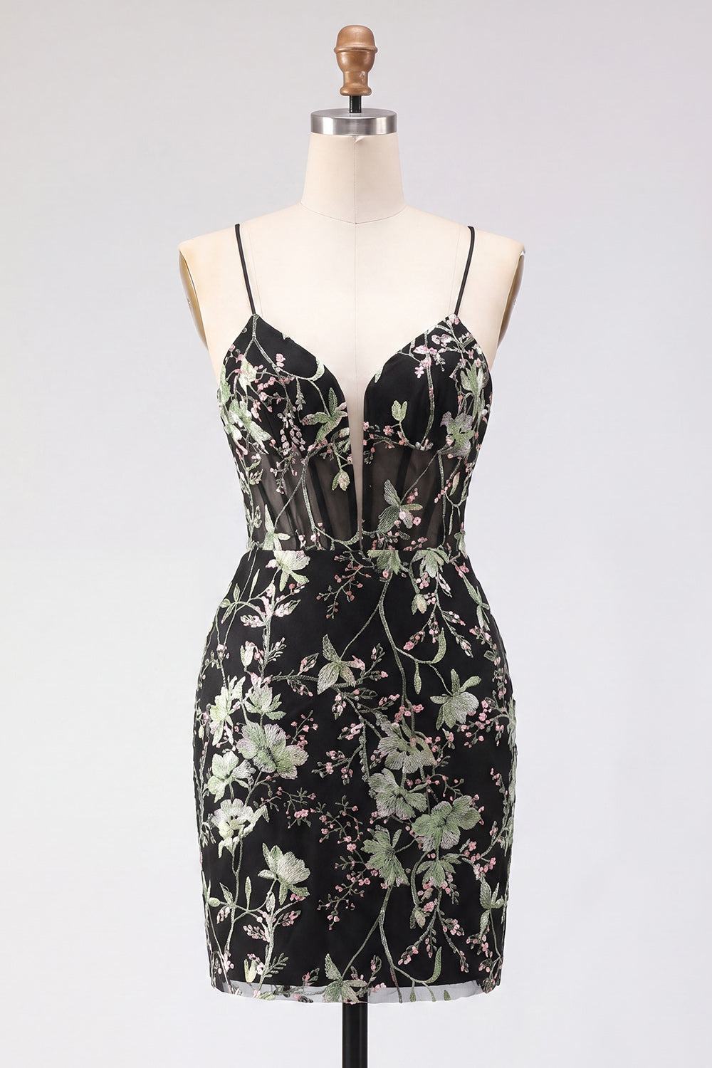 Floral Corset Yellow Embroidered Bodycon Mini Homecoming Dress