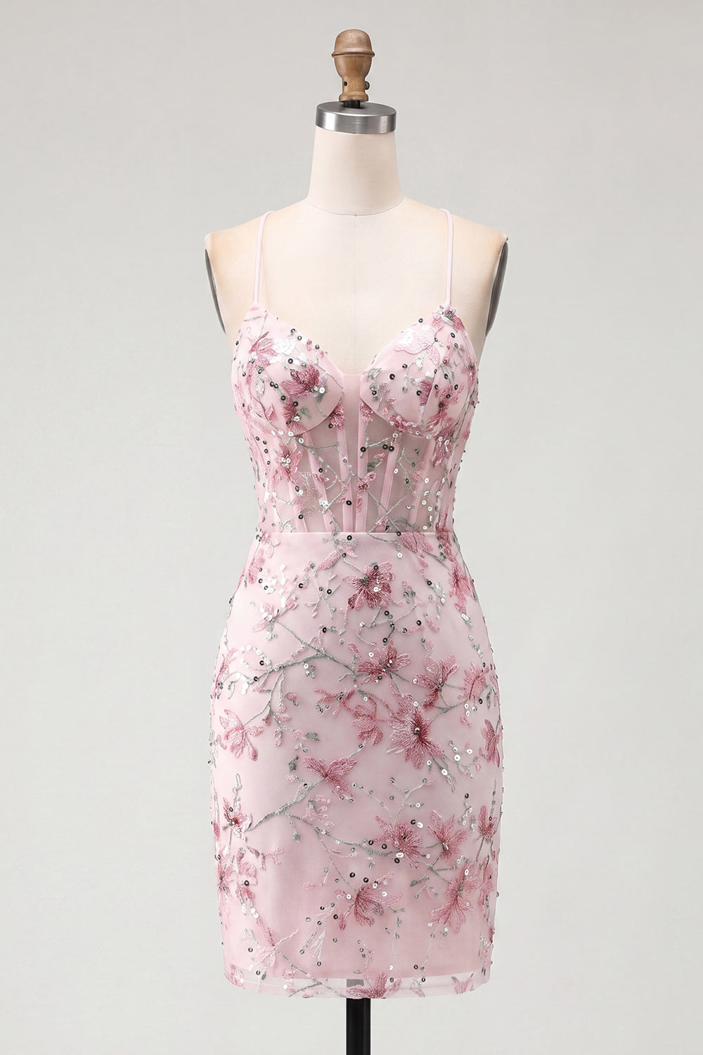 Floral Corset Yellow Embroidered Bodycon Mini Homecoming Dress