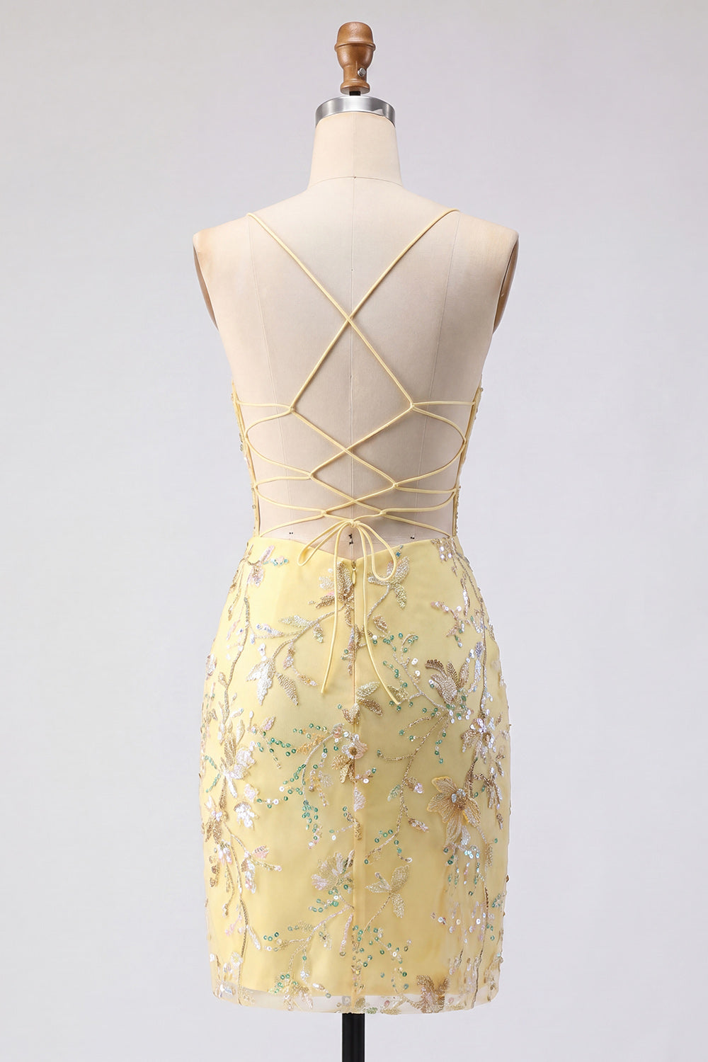 Floral Corset Yellow Embroidered Bodycon Mini Homecoming Dress