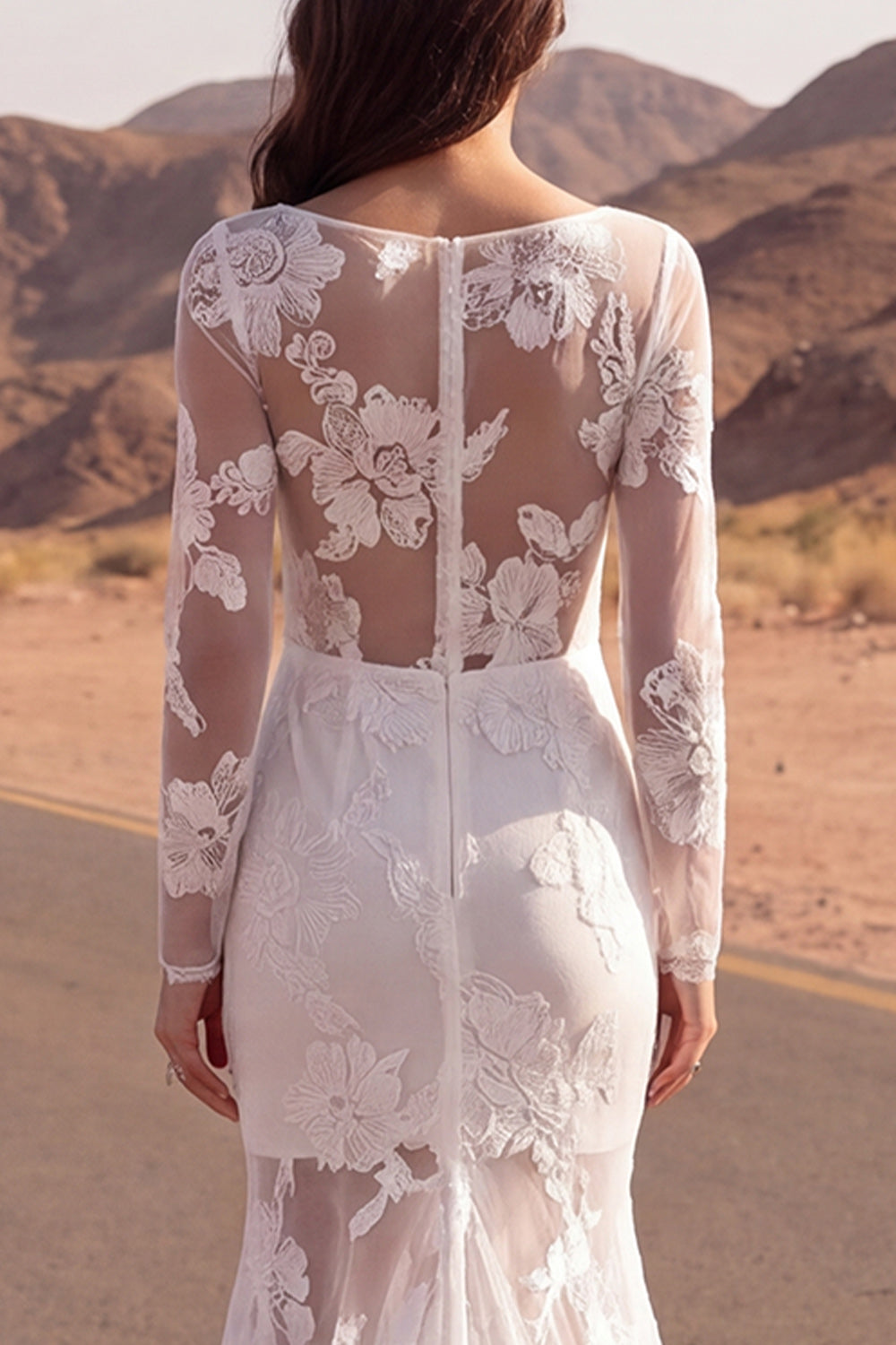 Long Sleeve Embroidered Ivory Mermaid Maxi Boho Wedding Dress