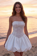 Strapless Sequin Corset A Line Mini White Dress