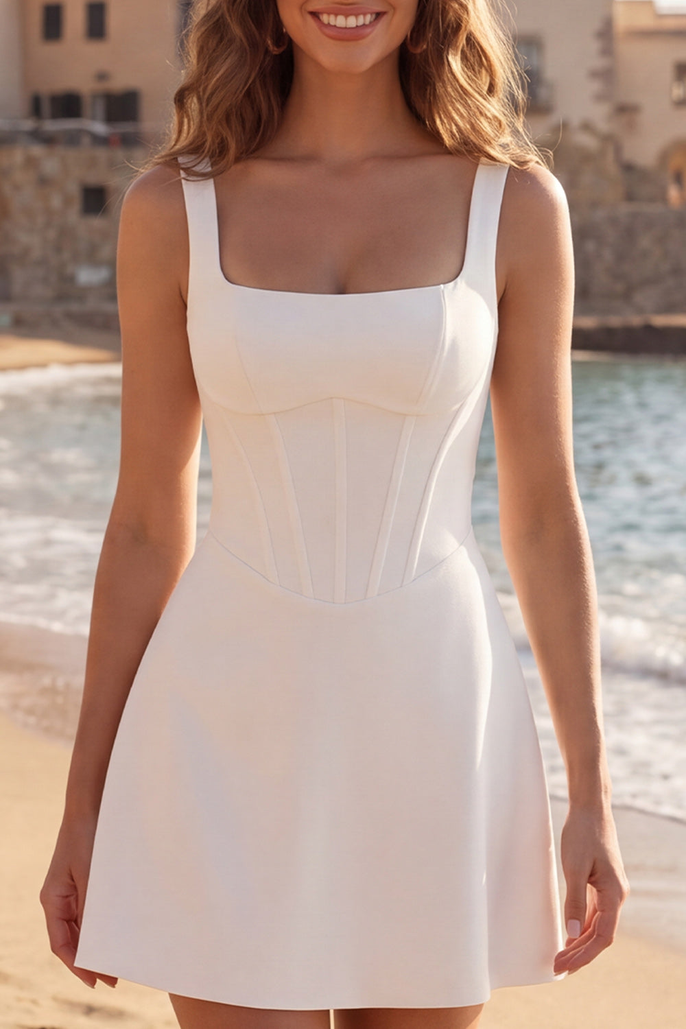 Spaghetti Straps Corset A Line Mini White Dress