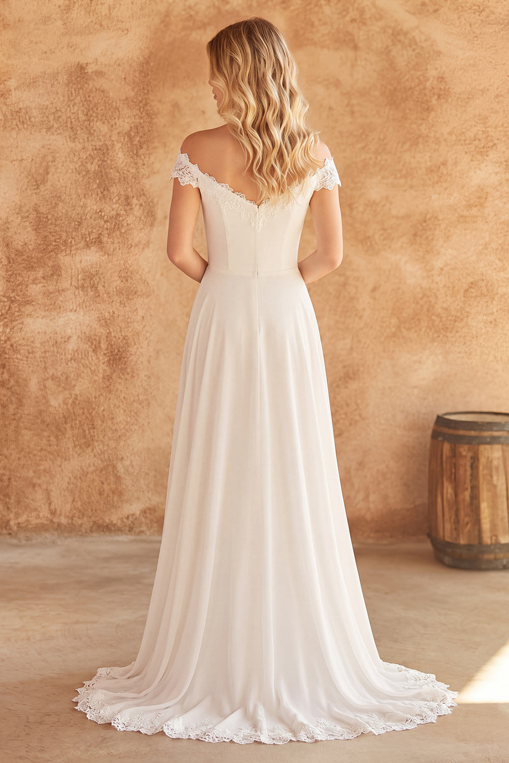 Off the Shoulder A Line Corset Ivory Appliqued Wedding Dress