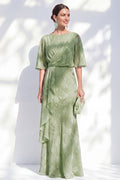 Sage Green Ruched Mermaid Mother of the Bride Dress with Half Sleeves