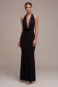 Halter Black Lace Mermaid Backless Maxi Formal Dress